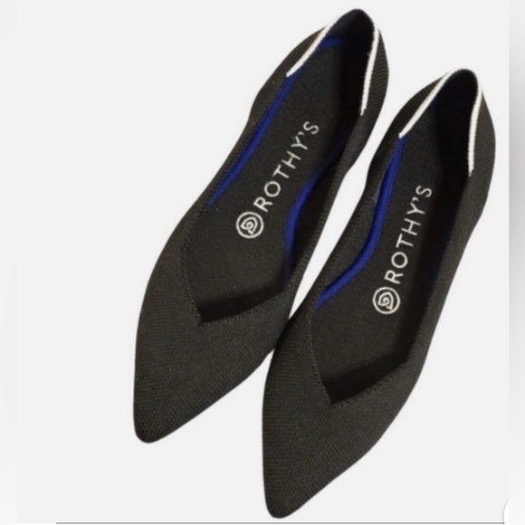 Rothy's Rare Retired “The Point” Black White Halo Pointed Toe Flats Size 8.5 EUC - Picture 1 of 11